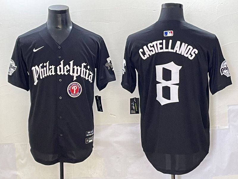 Men 2025 Philadelphia Phillies #8 Castellanos Black Five generations Joint Name Nike MLB Jersey style 8